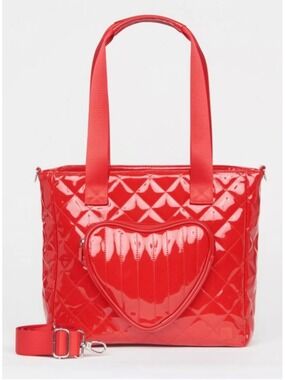 Women's IHKWIP Quilted Heart Tote Bag Patent Red New!